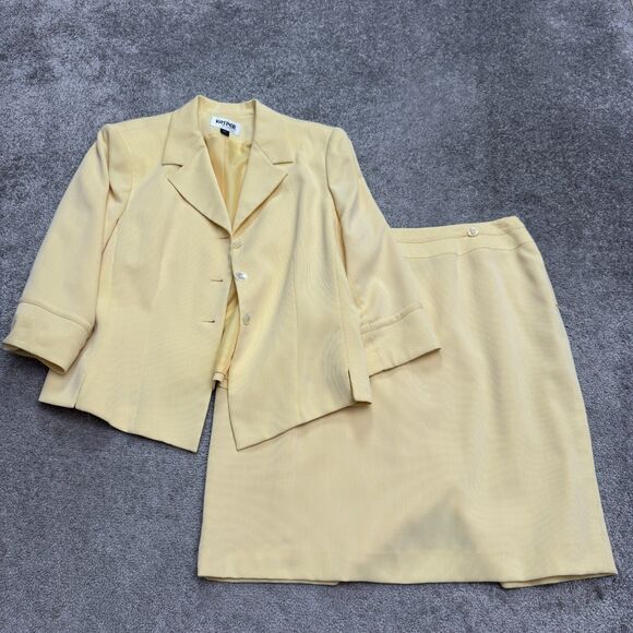 Kasper Vintage Y2K 2Pc Set Pencil Skirt Suit Blazer Jacket Women 16P Yellow Work - Picture 1 of 16